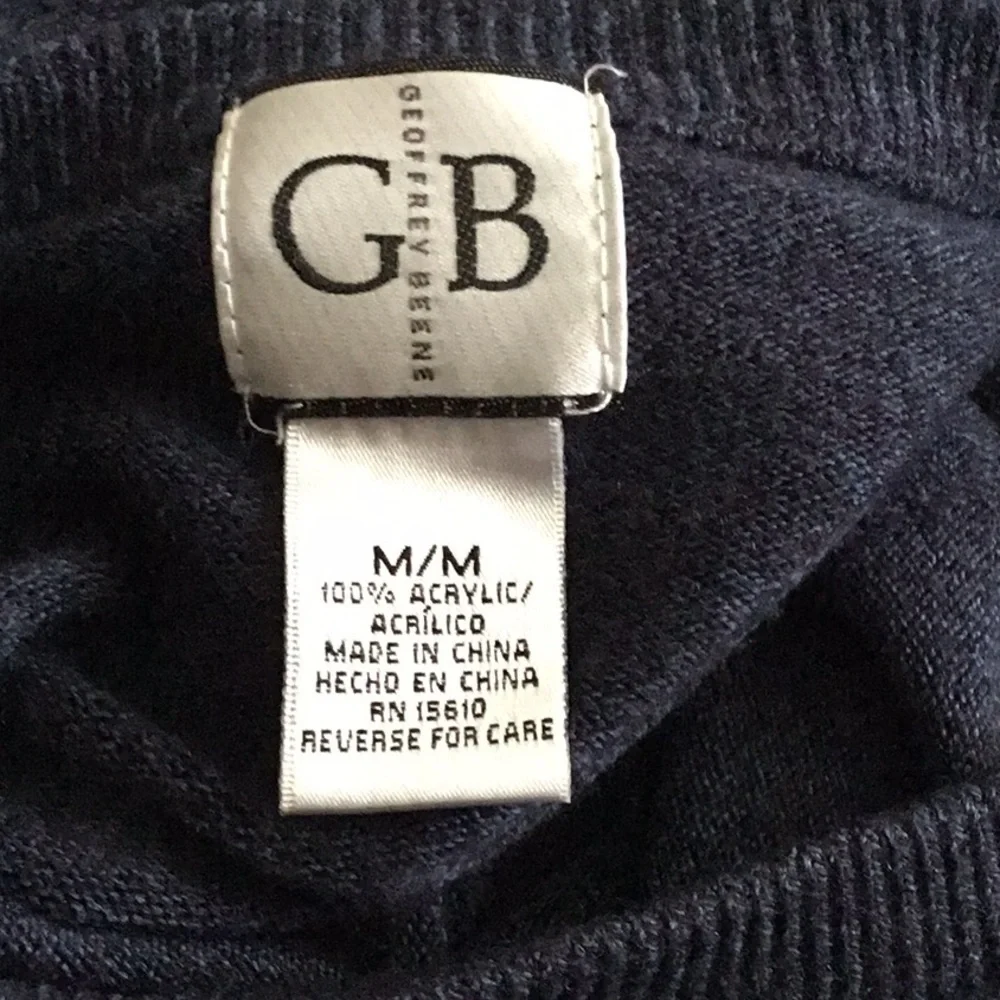 Geoffrey Beene Classic Navy Blue V-Neck Knit Argyle Texture Sweater SizeM Preppy